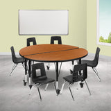 English Elm Commercial Grade Mobile 47.5" Circle Wave Flexible Laminate Activity Table Set with 14" Student Stack Chairs, /Black