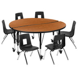 English Elm Commercial Grade Mobile 47.5" Circle Wave Flexible Laminate Activity Table Set with 14" Student Stack Chairs, /Black