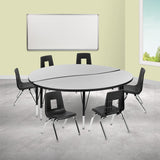 English Elm Commercial Grade 60" Circle Wave Flexible Laminate Activity Table Set with 14" Student Stack Chairs, /Black