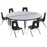 English Elm Commercial Grade 60" Circle Wave Flexible Laminate Activity Table Set with 14" Student Stack Chairs, /Black