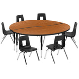 English Elm Commercial Grade 60" Circle Wave Flexible Laminate Activity Table Set with 14" Student Stack Chairs, /Black