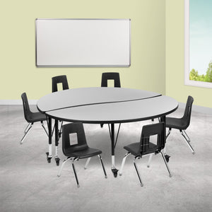 English Elm Commercial Grade Mobile 60" Circle Wave Flexible Laminate Activity Table Set with 14" Student Stack Chairs, /Black