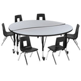 English Elm Commercial Grade Mobile 60" Circle Wave Flexible Laminate Activity Table Set with 14" Student Stack Chairs, /Black