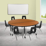 English Elm Commercial Grade Mobile 60" Circle Wave Flexible Laminate Activity Table Set with 14" Student Stack Chairs, /Black