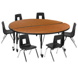 English Elm Commercial Grade Mobile 60" Circle Wave Flexible Laminate Activity Table Set with 14" Student Stack Chairs, /Black