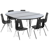 English Elm Commercial Grade 76" Oval Wave Flexible Laminate Activity Table Set with 16" Student Stack Chairs, /Black