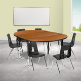 English Elm Commercial Grade 76" Oval Wave Flexible Laminate Activity Table Set with 16" Student Stack Chairs, /Black