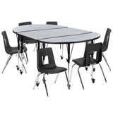 English Elm Commercial Grade Mobile 76" Oval Wave Flexible Laminate Activity Table Set with 16" Student Stack Chairs, /Black