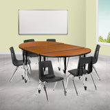 English Elm Commercial Grade Mobile 76" Oval Wave Flexible Laminate Activity Table Set with 16" Student Stack Chairs, /Black