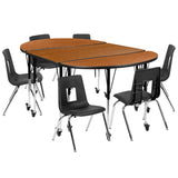 English Elm Commercial Grade Mobile 76" Oval Wave Flexible Laminate Activity Table Set with 16" Student Stack Chairs, /Black