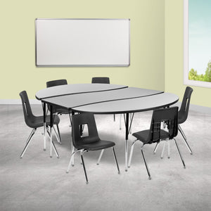 English Elm Commercial Grade 86" Oval Wave Flexible Laminate Activity Table Set with 16" Student Stack Chairs, /Black