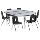 English Elm Commercial Grade 86" Oval Wave Flexible Laminate Activity Table Set with 16" Student Stack Chairs, /Black