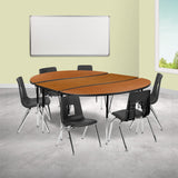 English Elm Commercial Grade 86" Oval Wave Flexible Laminate Activity Table Set with 16" Student Stack Chairs, /Black