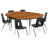 English Elm Commercial Grade 86" Oval Wave Flexible Laminate Activity Table Set with 16" Student Stack Chairs, /Black