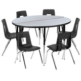 English Elm Commercial Grade 47.5" Circle Wave Flexible Laminate Activity Table Set with 16" Student Stack Chairs, /Black