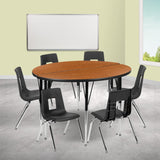 English Elm Commercial Grade 47.5" Circle Wave Flexible Laminate Activity Table Set with 16" Student Stack Chairs, /Black