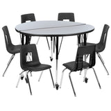 English Elm Commercial Grade Mobile 47.5" Circle Wave Flexible Laminate Activity Table Set with 16" Student Stack Chairs, /Black