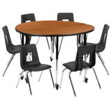 English Elm Commercial Grade Mobile 47.5" Circle Wave Flexible Laminate Activity Table Set with 16" Student Stack Chairs, /Black