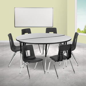 English Elm Commercial Grade 60" Circle Wave Flexible Laminate Activity Table Set with 16" Student Stack Chairs, /Black