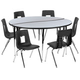 English Elm Commercial Grade 60" Circle Wave Flexible Laminate Activity Table Set with 16" Student Stack Chairs, /Black