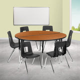 English Elm Commercial Grade 60" Circle Wave Flexible Laminate Activity Table Set with 16" Student Stack Chairs, /Black