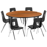 English Elm Commercial Grade 60" Circle Wave Flexible Laminate Activity Table Set with 16" Student Stack Chairs, /Black