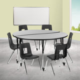 English Elm Commercial Grade Mobile 60" Circle Wave Flexible Laminate Activity Table Set with 16" Student Stack Chairs, /Black