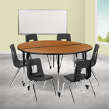 English Elm Commercial Grade Mobile 60" Circle Wave Flexible Laminate Activity Table Set with 16" Student Stack Chairs, /Black