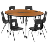 English Elm Commercial Grade Mobile 60" Circle Wave Flexible Laminate Activity Table Set with 16" Student Stack Chairs, /Black