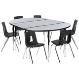 English Elm Commercial Grade 76" Oval Wave Flexible Laminate Activity Table Set with 18" Student Stack Chairs, /Black