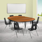 English Elm Commercial Grade 76" Oval Wave Flexible Laminate Activity Table Set with 18" Student Stack Chairs, /Black