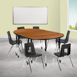 English Elm Commercial Grade Mobile 76" Oval Wave Flexible Laminate Activity Table Set with 18" Student Stack Chairs, /Black