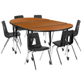 English Elm Commercial Grade Mobile 76" Oval Wave Flexible Laminate Activity Table Set with 18" Student Stack Chairs, /Black