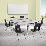 English Elm Commercial Grade 86" Oval Wave Flexible Laminate Activity Table Set with 18" Student Stack Chairs, /Black