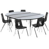 English Elm Commercial Grade 86" Oval Wave Flexible Laminate Activity Table Set with 18" Student Stack Chairs, /Black