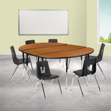 English Elm Commercial Grade 86" Oval Wave Flexible Laminate Activity Table Set with 18" Student Stack Chairs, /Black