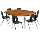 English Elm Commercial Grade 86" Oval Wave Flexible Laminate Activity Table Set with 18" Student Stack Chairs, /Black