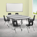 English Elm Commercial Grade Mobile 86" Oval Wave Flexible Laminate Activity Table Set with 18" Student Stack Chairs, /Black