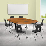 English Elm Commercial Grade Mobile 86" Oval Wave Flexible Laminate Activity Table Set with 18" Student Stack Chairs, /Black