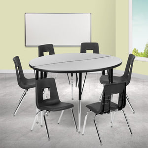 English Elm Commercial Grade 47.5" Circle Wave Flexible Laminate Activity Table Set with 18" Student Stack Chairs, /Black