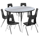 English Elm Commercial Grade 47.5" Circle Wave Flexible Laminate Activity Table Set with 18" Student Stack Chairs, /Black