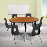 English Elm Commercial Grade 47.5" Circle Wave Flexible Laminate Activity Table Set with 18" Student Stack Chairs, /Black