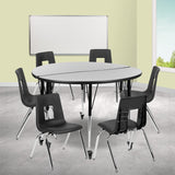 English Elm Commercial Grade Mobile 47.5" Circle Wave Flexible Laminate Activity Table Set with 18" Student Stack Chairs, /Black