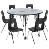 English Elm Commercial Grade Mobile 47.5" Circle Wave Flexible Laminate Activity Table Set with 18" Student Stack Chairs, /Black