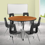 English Elm Commercial Grade Mobile 47.5" Circle Wave Flexible Laminate Activity Table Set with 18" Student Stack Chairs, /Black