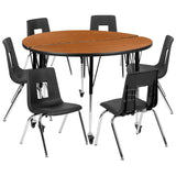 English Elm Commercial Grade Mobile 47.5" Circle Wave Flexible Laminate Activity Table Set with 18" Student Stack Chairs, /Black