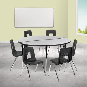 English Elm Commercial Grade 60" Circle Wave Flexible Laminate Activity Table Set with 18" Student Stack Chairs, /Black