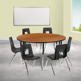 English Elm Commercial Grade 60" Circle Wave Flexible Laminate Activity Table Set with 18" Student Stack Chairs, /Black