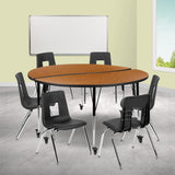 English Elm Commercial Grade Mobile 60" Circle Wave Flexible Laminate Activity Table Set with 18" Student Stack Chairs, /Black