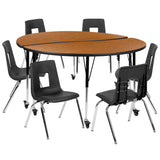 English Elm Commercial Grade Mobile 60" Circle Wave Flexible Laminate Activity Table Set with 18" Student Stack Chairs, /Black